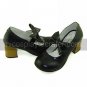 Black PU Leather 6.3cm High Heel Sweet Lolita Sandals with Bow
