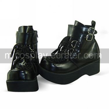 Black PU Leather 6cm High Heel High-cut Punk Lolita Shoes