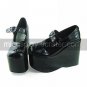 Black PU Leather 6cm Wedge Wood Pattern Sole Casual Lolita Shoes