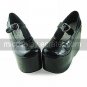 Black PU Leather 6cm Wedge Wood Pattern Sole Casual Lolita Shoes