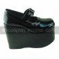 Black PU Leather 6cm Wedge Wood Pattern Sole Casual Lolita Shoes