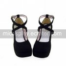 Black PU Leather 7.5cm Punk Lolita Sandals (Crossed Belt)