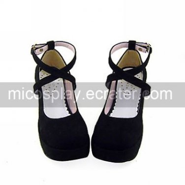 Black PU Leather 7.5cm Punk Lolita Sandals (Crossed Belt)
