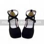 Black PU Leather 7.5cm Punk Lolita Sandals (Crossed Belt)