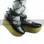Black PU Leather 7cm Wedge Wood Pattern Sole Casual Lolita Shoes