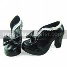 Black PU Leather 8.7cm High Heel Classic Lolita Shoes with White Trim