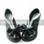 Black PU Leather 8.7cm High Heel Classic Lolita Shoes with White Trim