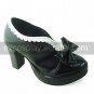 Black PU Leather 8.7cm High Heel Classic Lolita Shoes with White Trim