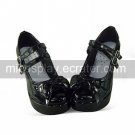 Black PU Leather 8.7cm High Heel Punk Lolita Shoes with Bow