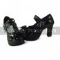 Black PU Leather 8.7cm High Heel Punk Lolita Shoes with Bow