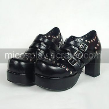 Black PU Leather 8cm High Heel Punk Lolita Shoes