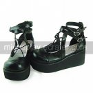 Black PU Leather 8cm Wedge Gothic Lolita Shoes