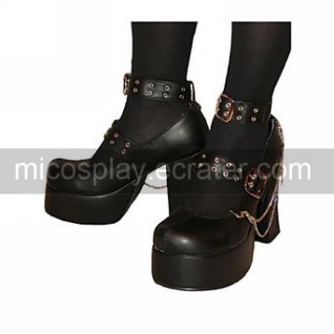 Black PU Leather 9cm High Heel Gothic Lolita Sandals with Chain