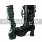 Black PU Leather 9cm High Heel Lace-up Punk Lolita Shoes