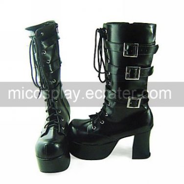 Black PU Leather 9cm High Heel Lace-up Punk Lolita Shoes