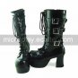 Black PU Leather 9cm High Heel Lace-up Punk Lolita Shoes