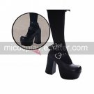Black PU Leather 9cm High Heel Punk Lolita Sandals with Heart-shape Backle