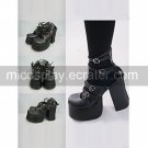 Black PU Leather 9cm High Heel Punk Lolita Sandals with Multiple Hasps