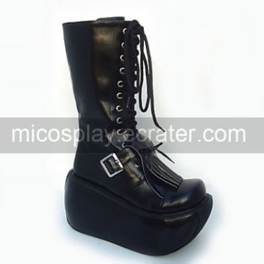 Black PU Leather 10cm Platform Punk Lolita Boots