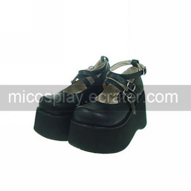 Black PU Leather 10cm Wedge Gothic Lolita Shoes