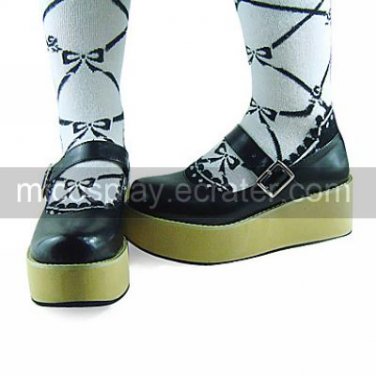 Black PU Leather 11cm Wedge Punk Lolita Shoes with Heart Shaped Hasp