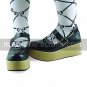 Black PU Leather 11cm Wedge Punk Lolita Shoes with Heart Shaped Hasp