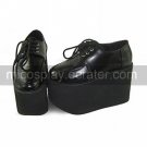 Black PU Leather 11cm Wedge Sweet Lolita Shoes with Shoelace