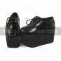 Black PU Leather 11cm Wedge Sweet Lolita Shoes with Shoelace