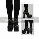 Black PU Leather 12cm High Heel Gothic Lolita Sandals Decorated with Cross