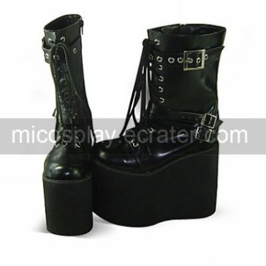 Black PU Leather 15cm Platform Punk Lolita Boots