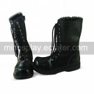 Black PU Leather Flat Sweet Lolita Boots with Shoelace