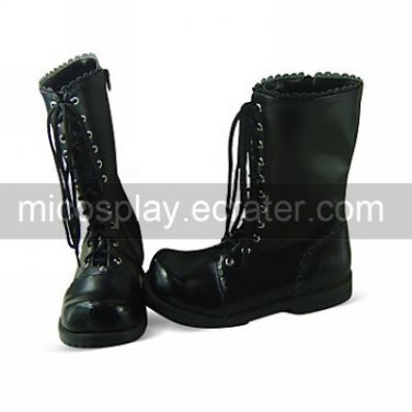 Black PU Leather Flat Sweet Lolita Boots with Shoelace