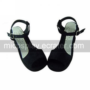 Black Velvet Upper PU Leather 7.5cm High Heel Classic Lolita Sandals