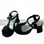 Black Velvet Upper PU Leather 7.5cm High Heel Classic Lolita Sandals