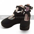 Black Velver 9cm Wedge Classic Lolita Shoes(High-cut)