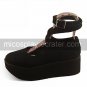 Black Velver 9cm Wedge Classic Lolita Shoes(High-cut)