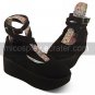 Black Velver 9cm Wedge Classic Lolita Shoes(High-cut)