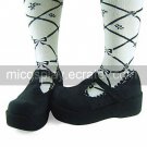 Black Suede Upper PU Leather 6cm Wedge School Lolita Shoes