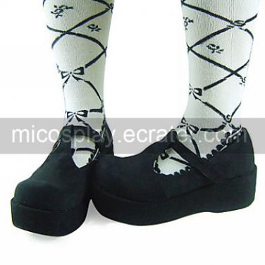 Black Suede Upper PU Leather 6cm Wedge School Lolita Shoes