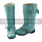 Blue PU Leather Flat Country Lolita Boots with Pearl and Bow
