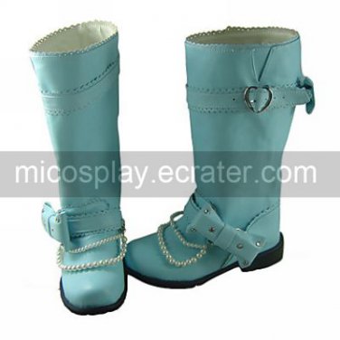 Blue PU Leather Flat Country Lolita Boots with Pearl and Bow