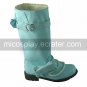 Blue PU Leather Flat Country Lolita Boots with Pearl and Bow