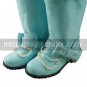 Blue PU Leather Flat Country Lolita Boots with Pearl and Bow