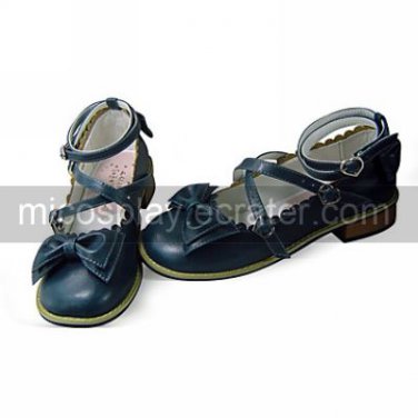 Blue PU Leather Flat Sweet Lolita Shoes with Bow