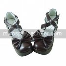 Brown PU Leather 7.5cm High Heel Classic Lolita Shoes with Bow