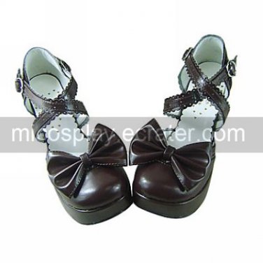 Brown PU Leather 7.5cm High Heel Classic Lolita Shoes with Bow