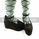 Brown Suede Upper PU Leather 9cm Wedge Cat Pattern Sweet Lolita Shoes