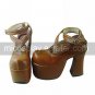 Coffee PU Leather 12cm Higth Heel Cross-belt Sweet Lolita Shoes