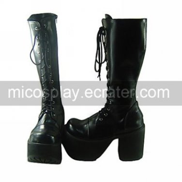 Cool Black PU Leather 12cm Platform Lace-up Punk Lolita Boots