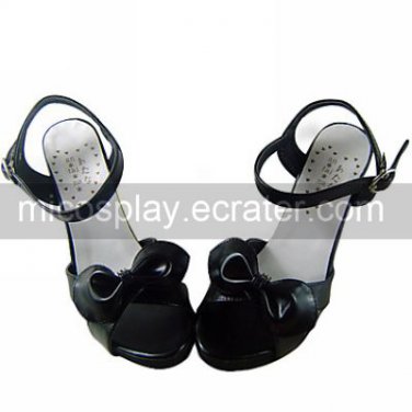 Cute Black PU Leather 8cm Wedge Sweet Lolita Sandals with Bow